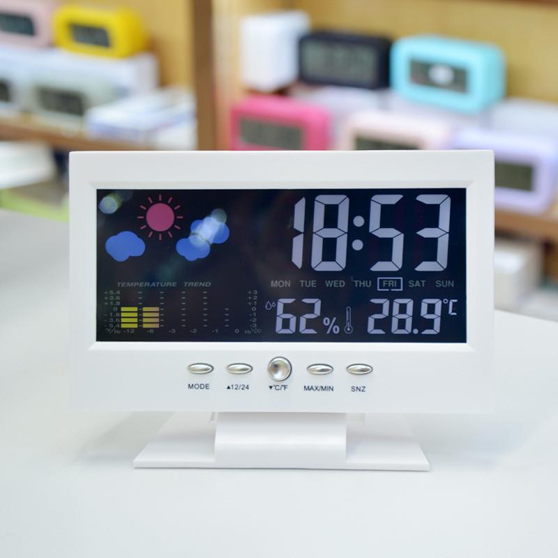 2026 Hot Weather Forecast LED Color Screen Desk Clock Voice Control Digital Thermometer Calendar Desk Alarm Clock