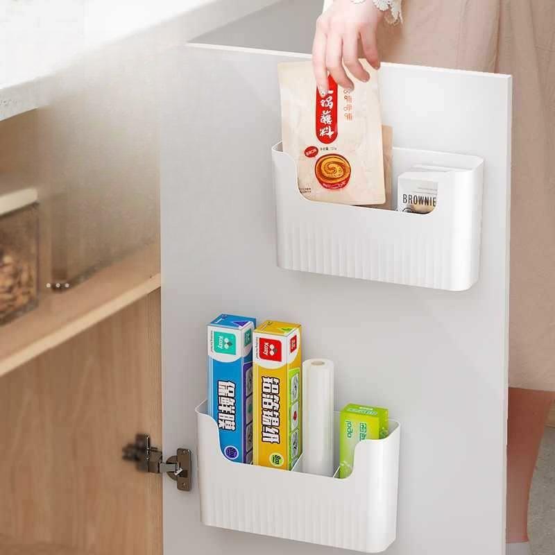 Kitchen Cabinet Door Cling Film Storage Rack, Storage Box, Wall Mounted Cabinet Door Inner Refrigerator Shelf Side Storage