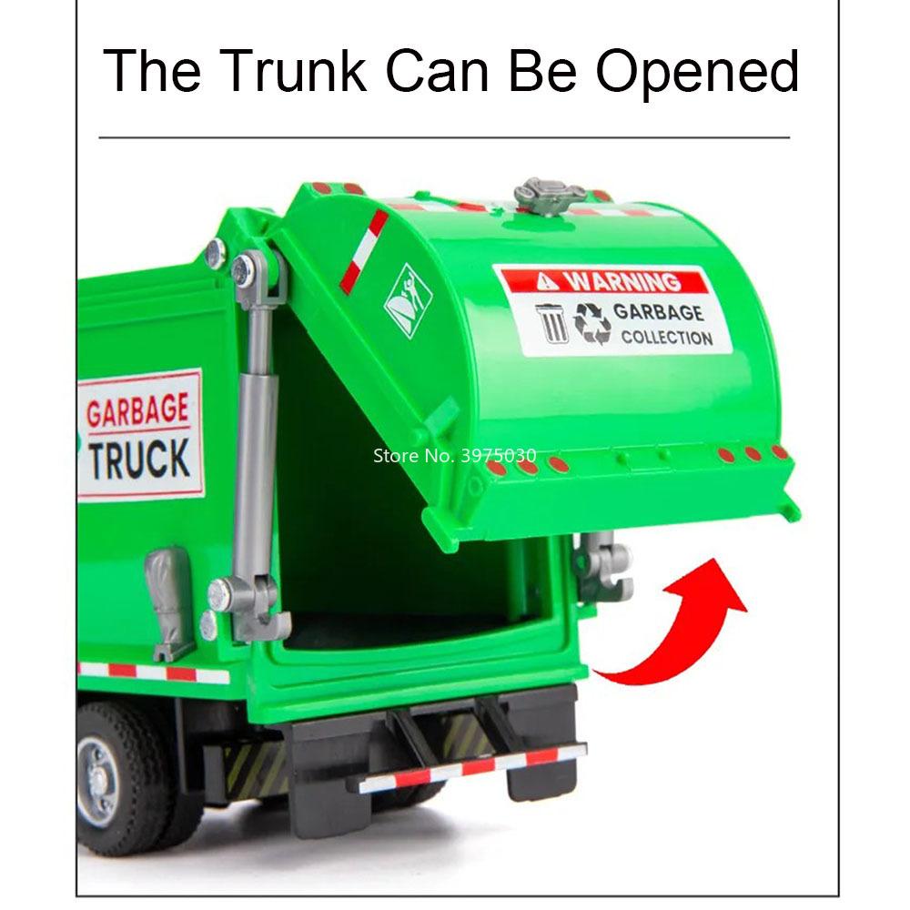 1:32 Garbage Collection Trucks Trailer Cars Models Toy Light Sound Pull Back Miniature Sanitation Engineering Vehicle Kids Gifts