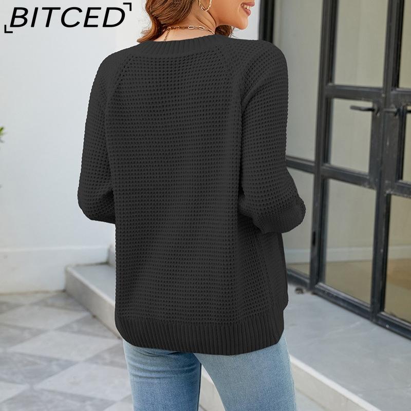 BITCED Autumn/Winter Women's Solid Colour Zip-Up O-Neck Knitted Cardigan