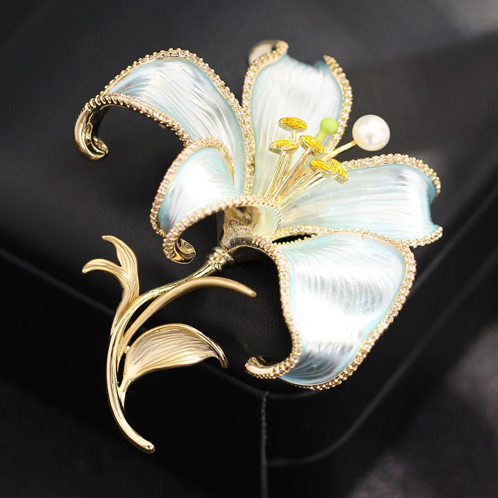 Премиум сине-розовая масляная капля трехмерная брошь-вьюнок натуральный пресноводный жемчуг цветочная булавка анти-свет женщина