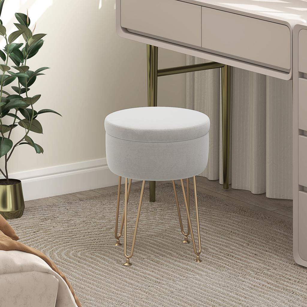 5L Velvet-Feel Storage Ottoman - Cream White