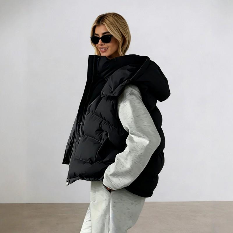 Womens Sleeveless Puffer Vest Streetwear Winter Warm Thick Stand Collar Outerwear