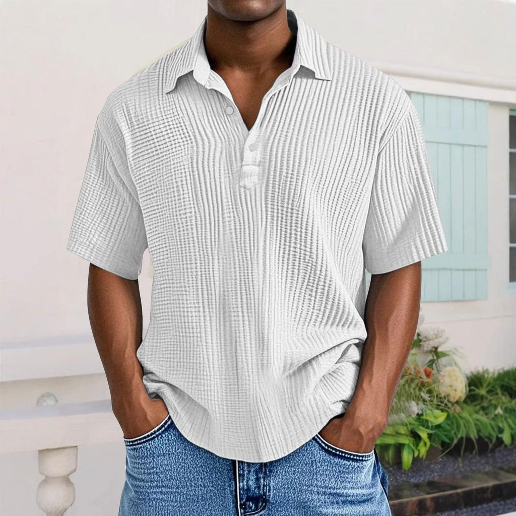 Men's Casual Short-Sleeve Shirt - Collared Button-Down Solid Color, Breathable & Versatile Stylish Top