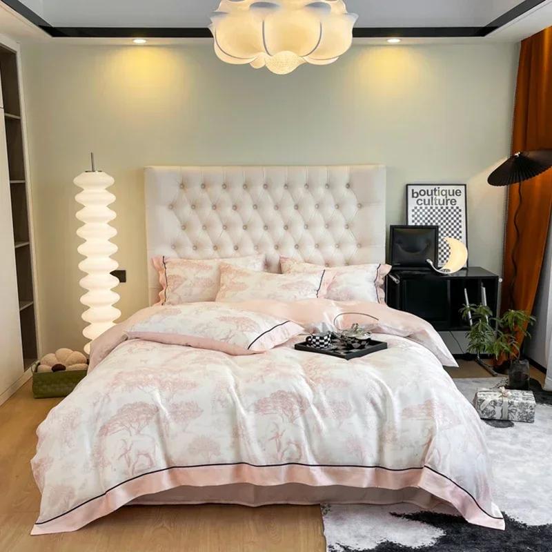 New Style High Quality Silk Washed Bed Quilt Cover 4Pcs Set for Queen Size Universal for All Seasons Bedding Set Duvet Cover Set