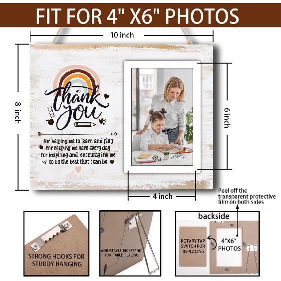 Teacher Appreciation Gifts for Teacher Mentor Tutor Coach Picture Frame with "Thank You for Helping Me Grow" Quote, Wooden Photo Frame for Retirement