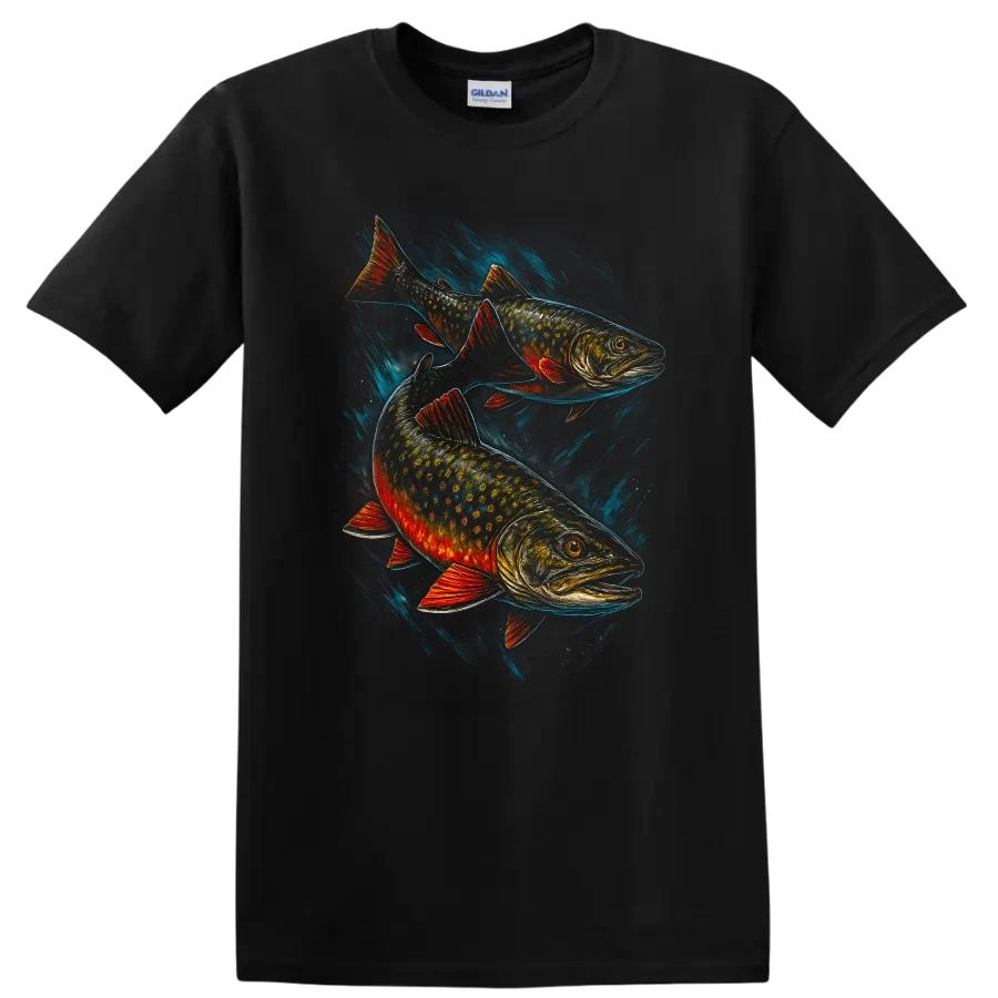 Fish Design T Shirt Colorful Trout Swimming Graphic Tee Outdoors Fishing