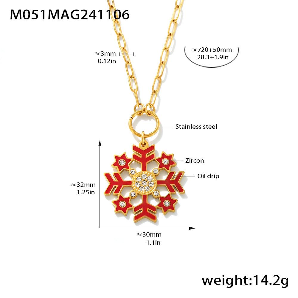 Mili Zircon Drip Oil Snowflake Pendant Necklace In Stainless Steel – European & American Romantic Fashion Style.