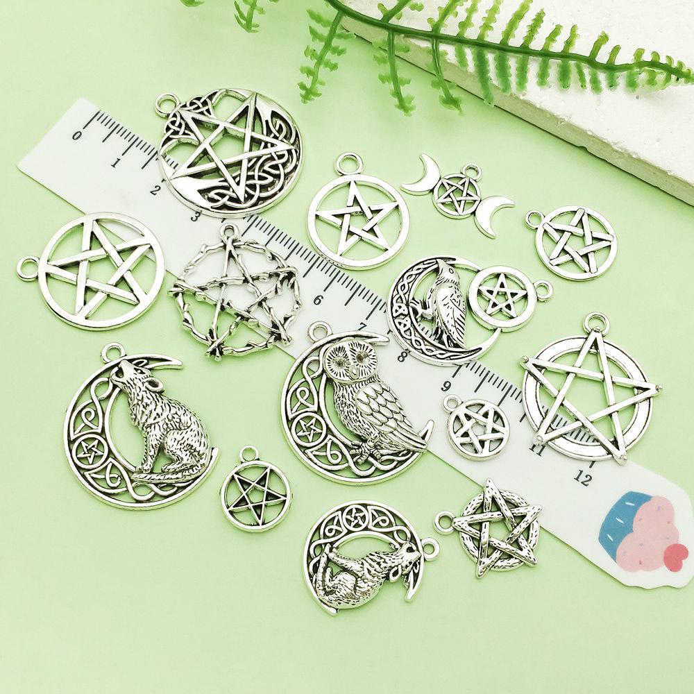 Mixed 15 Silver Alloy Star Pendants & Charms for DIY Bracelets & Necklaces