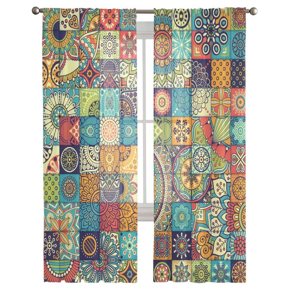 Bohemian Mandala Pattern Sheer Curtains for Living Room Modern Voile Curtain Bedroom Tulle Curtains Window Drapes Decor