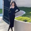 Design Senses Hanging Neck Slim Knitted Sweater Dress for Women Spring and Autumn 2023 New Waist Opening Long Dress Female Tops