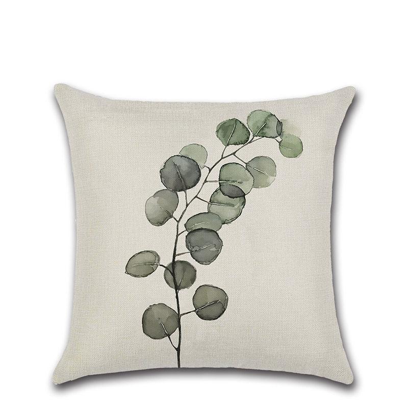 

Leaves Plants Green Floral Linen Pillow Case Decorative Cushion 18 x18 Cover E