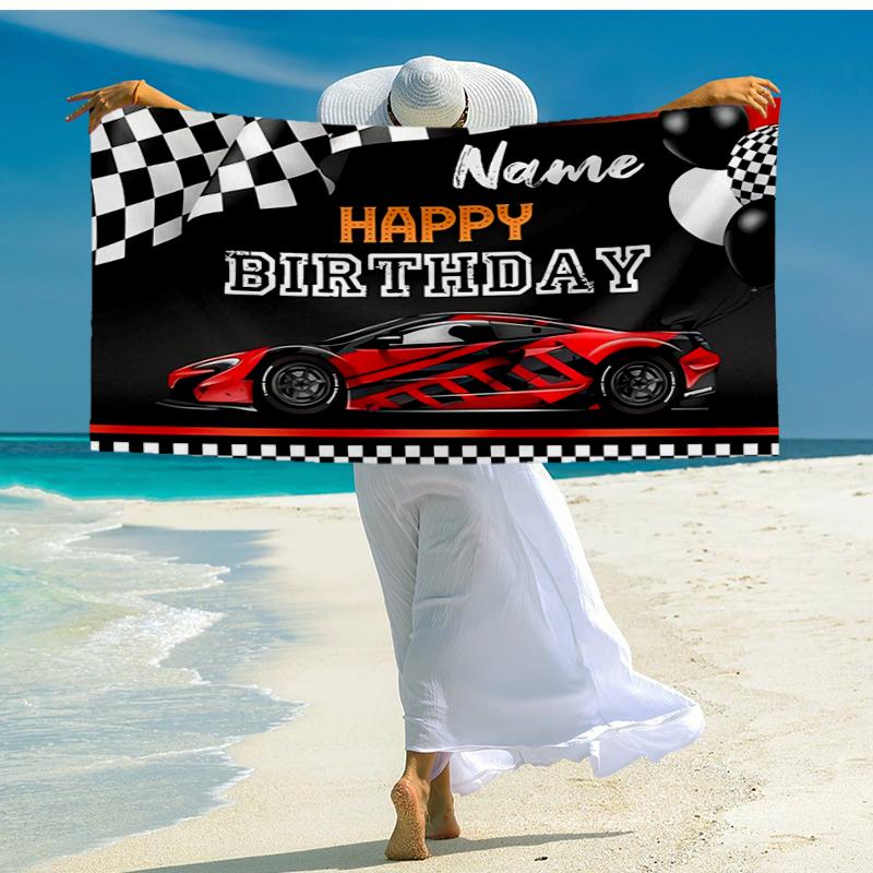 Custom Name Ultra-Soft Beach Towel with Racing Theme,Ideal for Pool - Camping, Diving - Perfect Travel Essential, Vibrant Beach Towel.