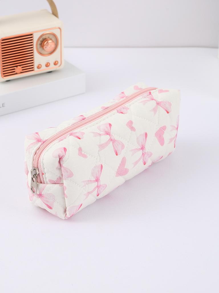 Exquisite flowers and bow pattern creative pencil case, rectangular stationery storage bag, stylish portable school supplies