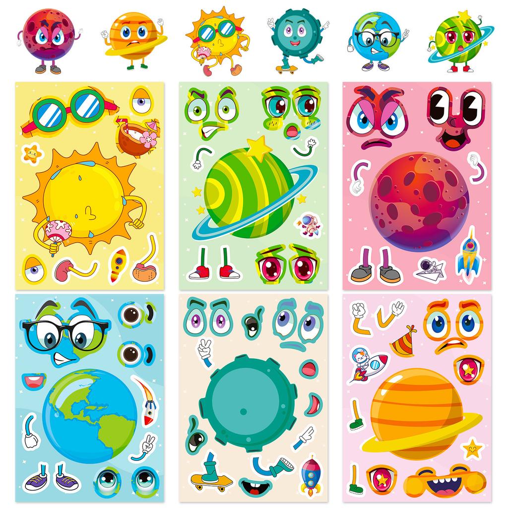 6 Space Planet Diy Puzzle Sticker Cards, Planet Passage Star Parent-Child Interactive Puzzle Swap