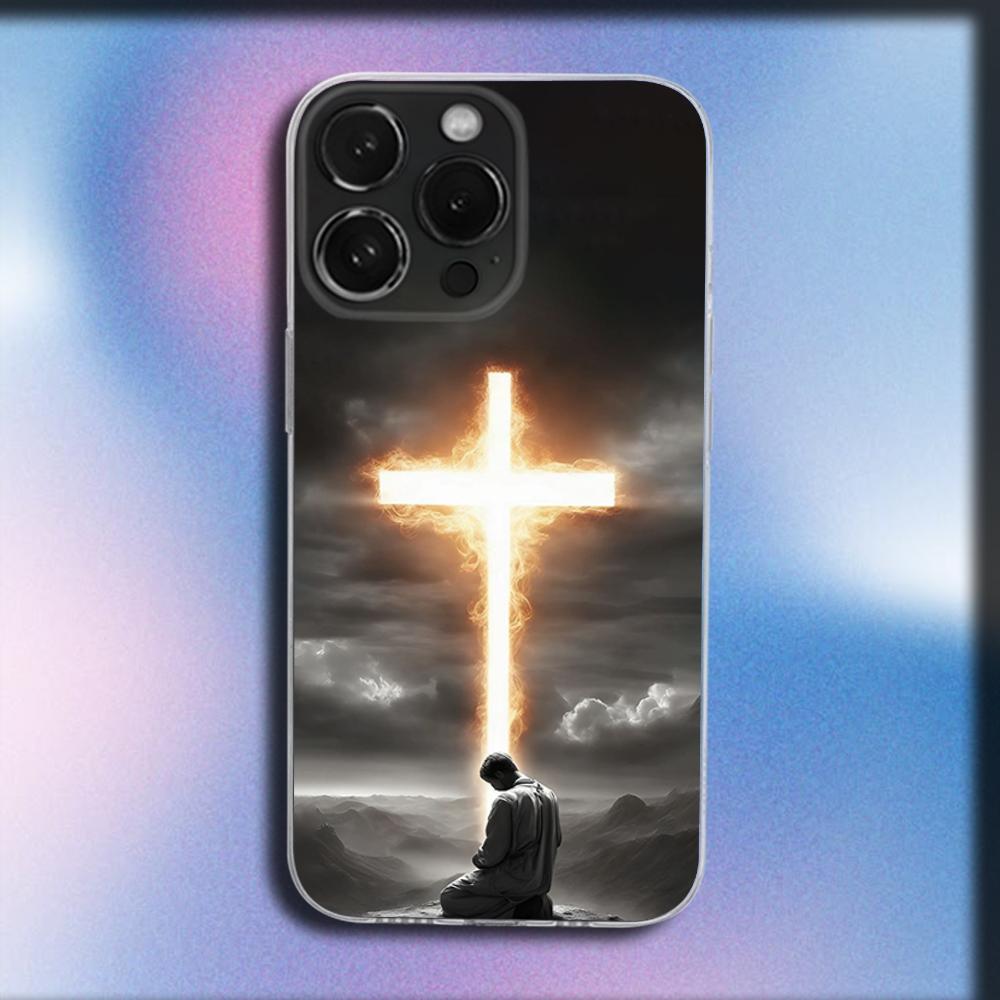 Bibel Jesus Christliches Kreuz Handyhülle Für iPhone 16,15,14,13,12,11 Plus,Pro,Max,XR,XS,X,Plus,SE,Mini Transparent Weiche Hülle