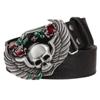 Rose Skull Wings Metal Buckle Cool Leather Belt Skeleton Head Heavy Metal Rock Style Street Decorative Waistband
