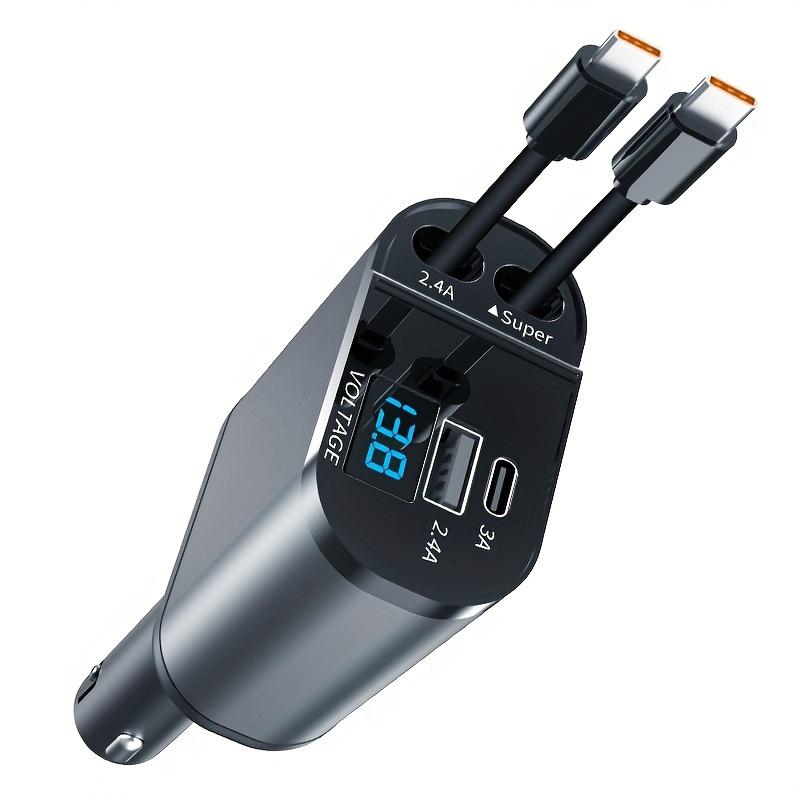 

Быстрое автомобильное зарядное устройство 4-в-1 со светодиодным дисплеем, выдвижным кабелем Type-C, портами USB PD 3.0 и QC, монитором напряжения (67 Вт/3 А) серый