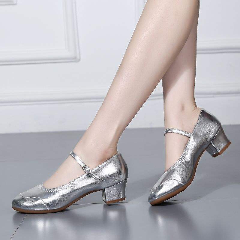 

Модные женские туфли для квадратного танца, мягкая подошва для практики, обучения, подходят для всех сезонов, туфли для социальных танцев, женские туфли-слинг, туфли Лолита 42 серебряный