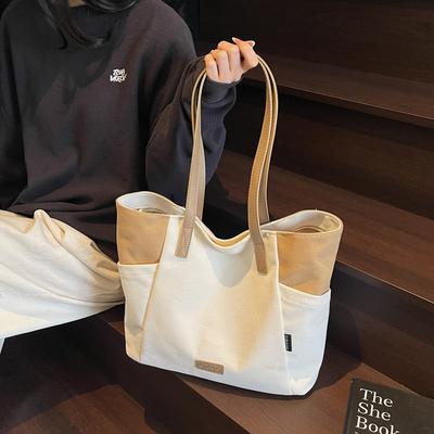 2025 New Large-capacity Shoulder Messenger Canvas Tote Bag Portable Fashion Trend Versatile Casual Color Matching Women's Bag
