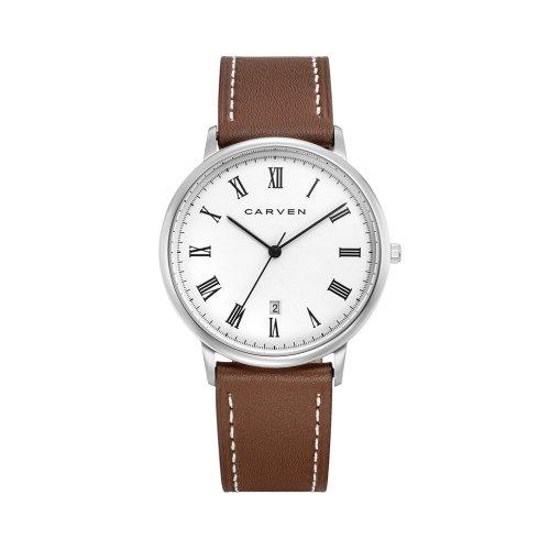 [CARVEN] Мужские кожаные часы CARVEN CV642-WH/BR FREE