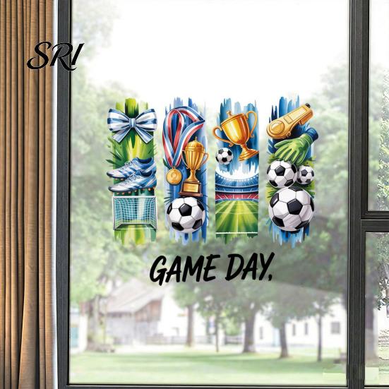 Reusable Soccer Decal Window Cling Game Day Theme Removable Transparent Sticker Ball Static Glass for Football Event Party Supplies Adhesive-free