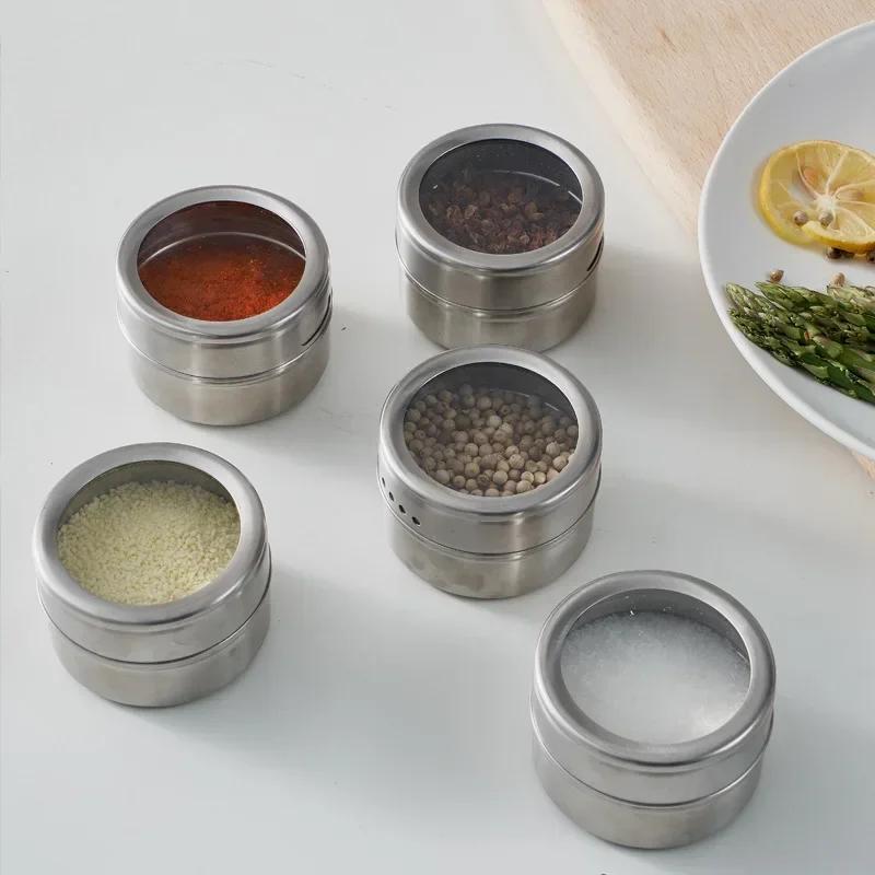 Seasoning Box Magnetic Wall-mounted Magnet RV Barbecue Sprinkler Octagonal Storage Box Portable Kitchen Good Seasoning Box