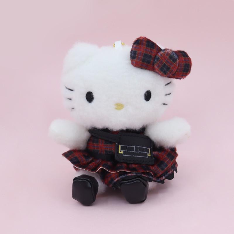 Cute Hello Kitty Plush Pendant With Plaid And Leopard Print Dress Decor For Girls Gift