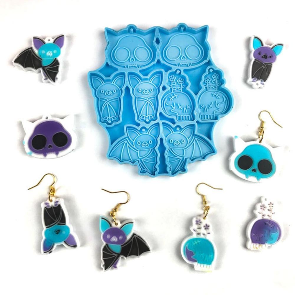 

Charms Bat Shaped Dangle Earrings Mould Jewelry Making Studs Halloween Resin Mold Necklace Pendant синій
