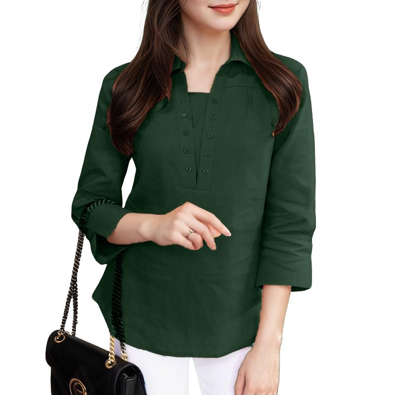 ZANZEA Women Turn Down Collar Solid Color Casual 3/4 Sleeve Blouse