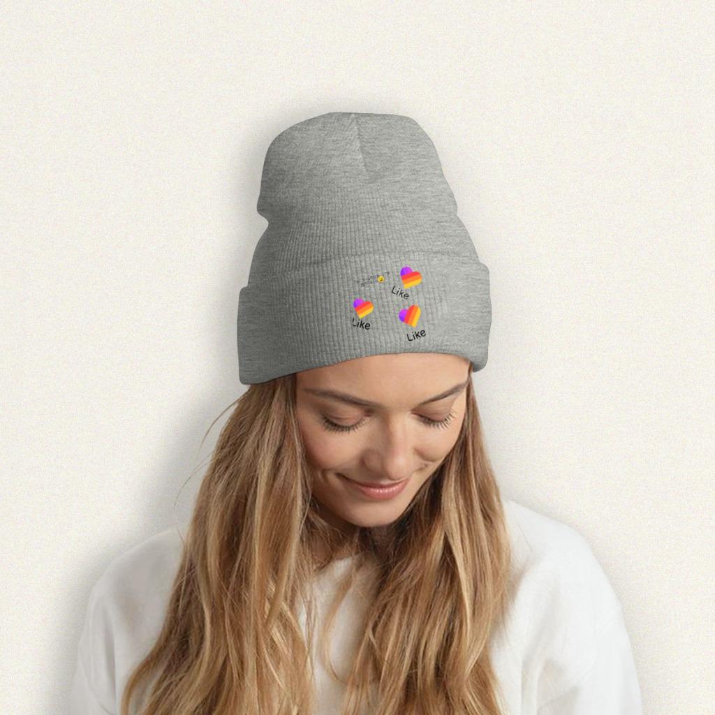 Likee App Logo Likee Heart Rainbow Graffiti Knitted Hat Women's Unisex's Beanie Winter Hats Polyester  Warm Melon Cap