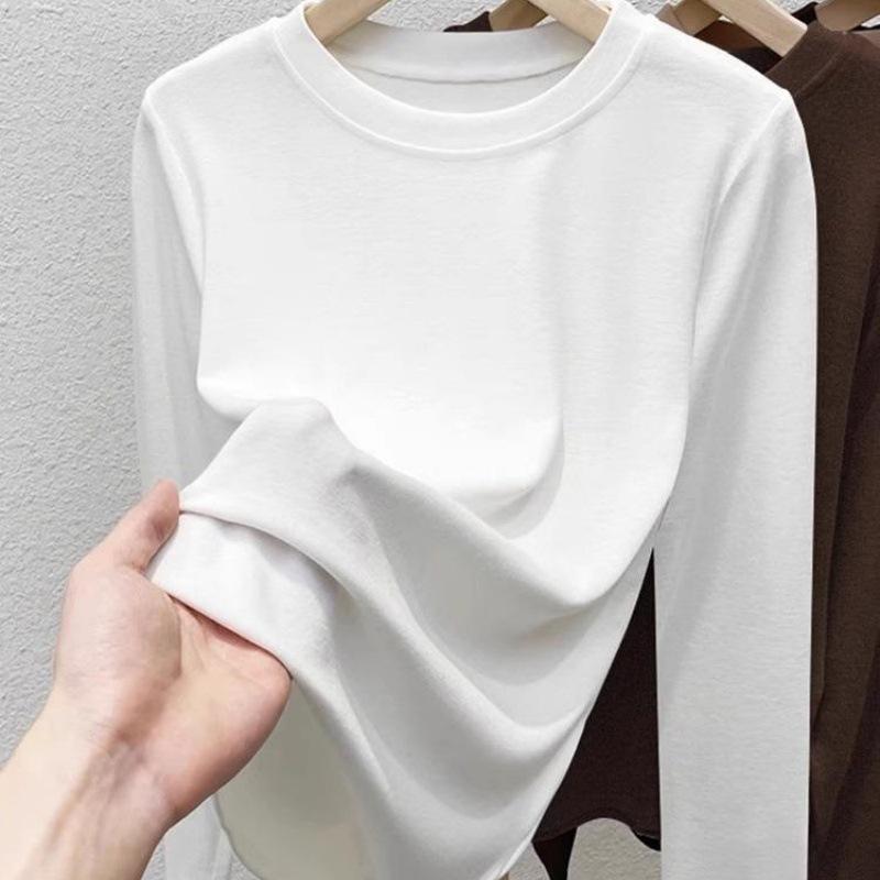 

Women s Double-sided Plush Layer Top: Round Neck, Long Sleeve, Thick, Warm, Slim-fit, Brushed, Autumn/Winter Style 2025. L (105-115 lbs) білий