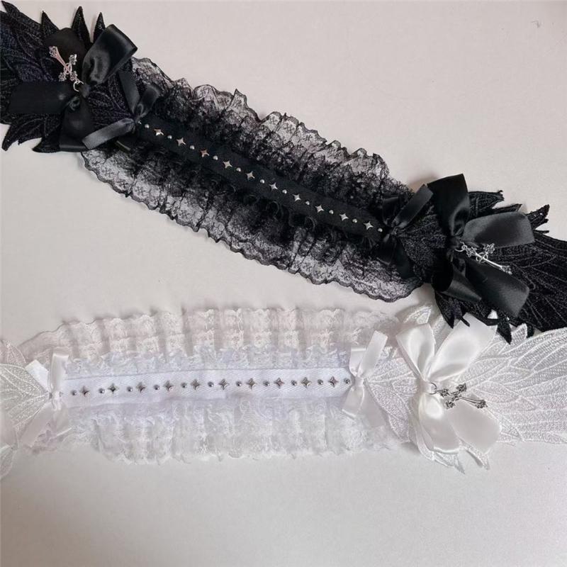 Elegant Lace Trim Headband With Angelic Wing Anime Hairhoop Hair Decoration For Special Occasion Masquerade Headpiece