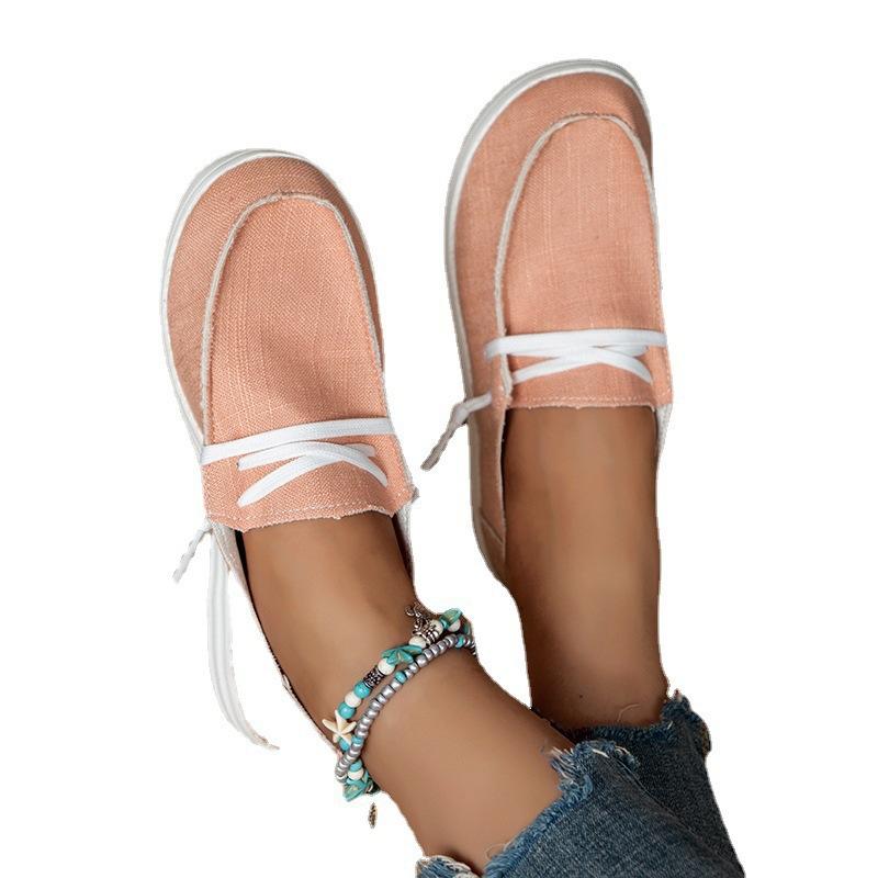 Large Size Summer Lace-up Flat Canvas Casual Shoes Round Head Large Size Leopard Print Single Shoes Lazy Shoes