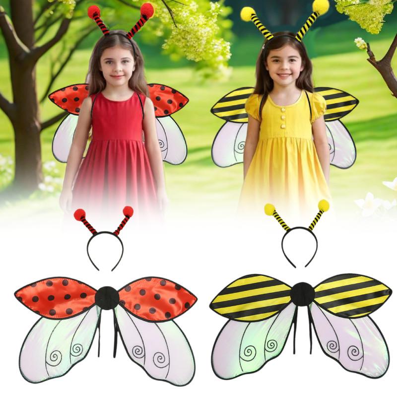 Costume Halloween Wings Headband Red Ladybug Yellow Bee Holiday Party Dress Up
