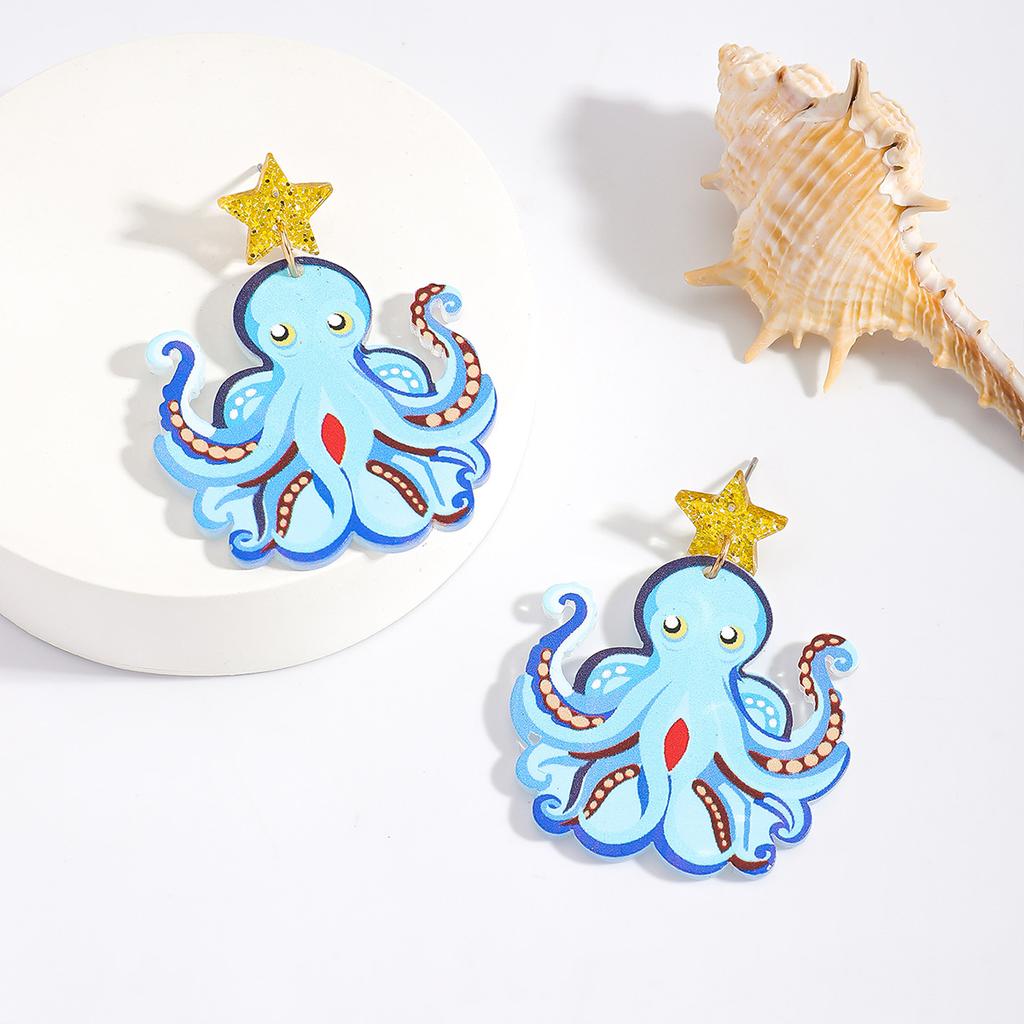 Summer wind cartoon octopus plate earrings cute fun marine animal earrings octopus resin earrings