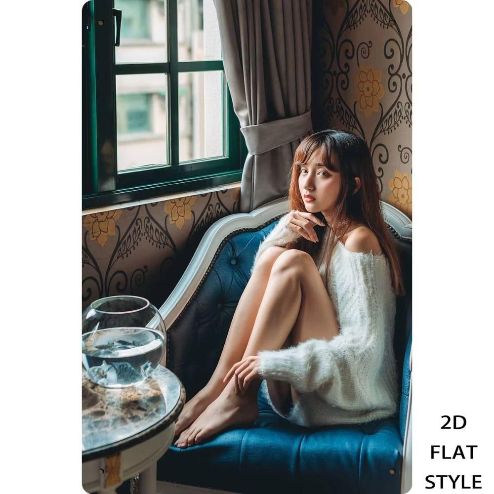 Metal Poster Girl At White Curtain Bathroom Delicate Style Tin Sign Home Decor Wall Art 20x30 Cm