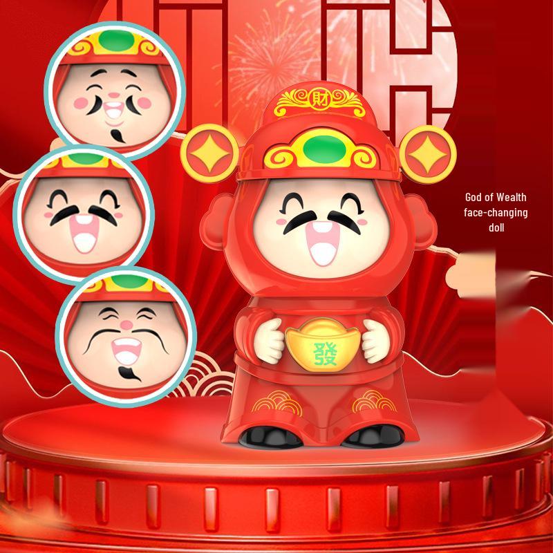 Expressive Decompression Snake & God of Wealth Face-Changing Keychain Doll