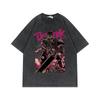 Berserk Guts Dragonslayer Pink Flame Vintage Washed T Shirt 2026 Summer Oversized Streetwear Anime Graphic Tee for Men Women