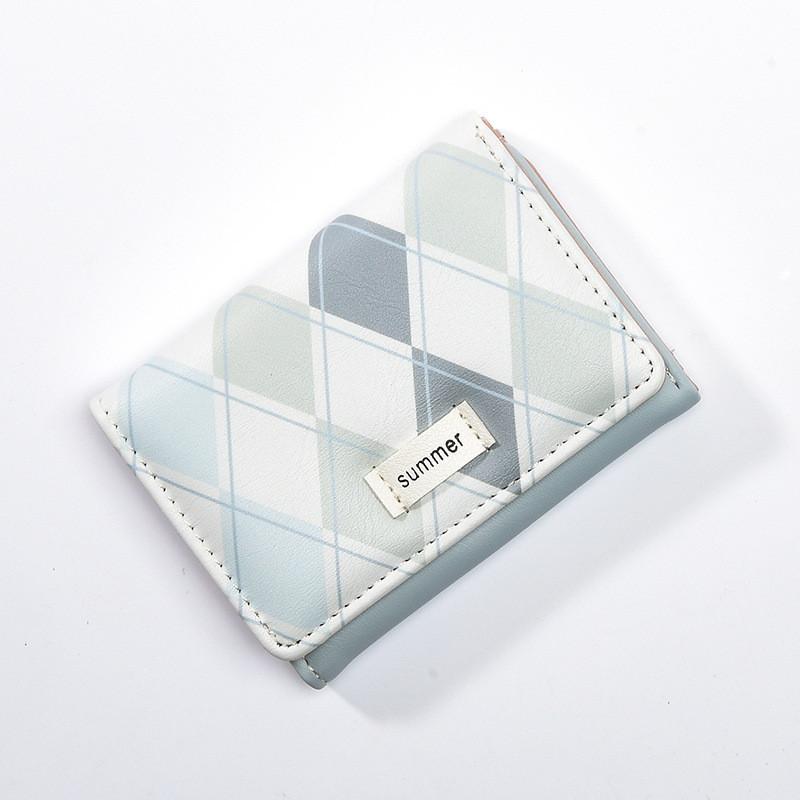 Новое поступление Корейский стиль Короткий кошелек Женский Сетчатый узор Свежий Складной кошелек для монет ПУ кожа Тройного сложения Модный Женская сумка синий