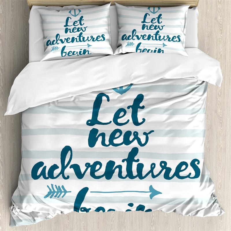 Adventure Duvet Cover Marine Theme Adventure Motivational Words Bedding Set With Pillowcase Full King For Kids Adults Room Decor