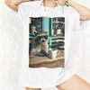 Summer Unisexs Vintage Raccoon Drinking Iced Coffee Tshirt Cotton And Breathable Short Sleeve Streetwear Oversized Loose Casual