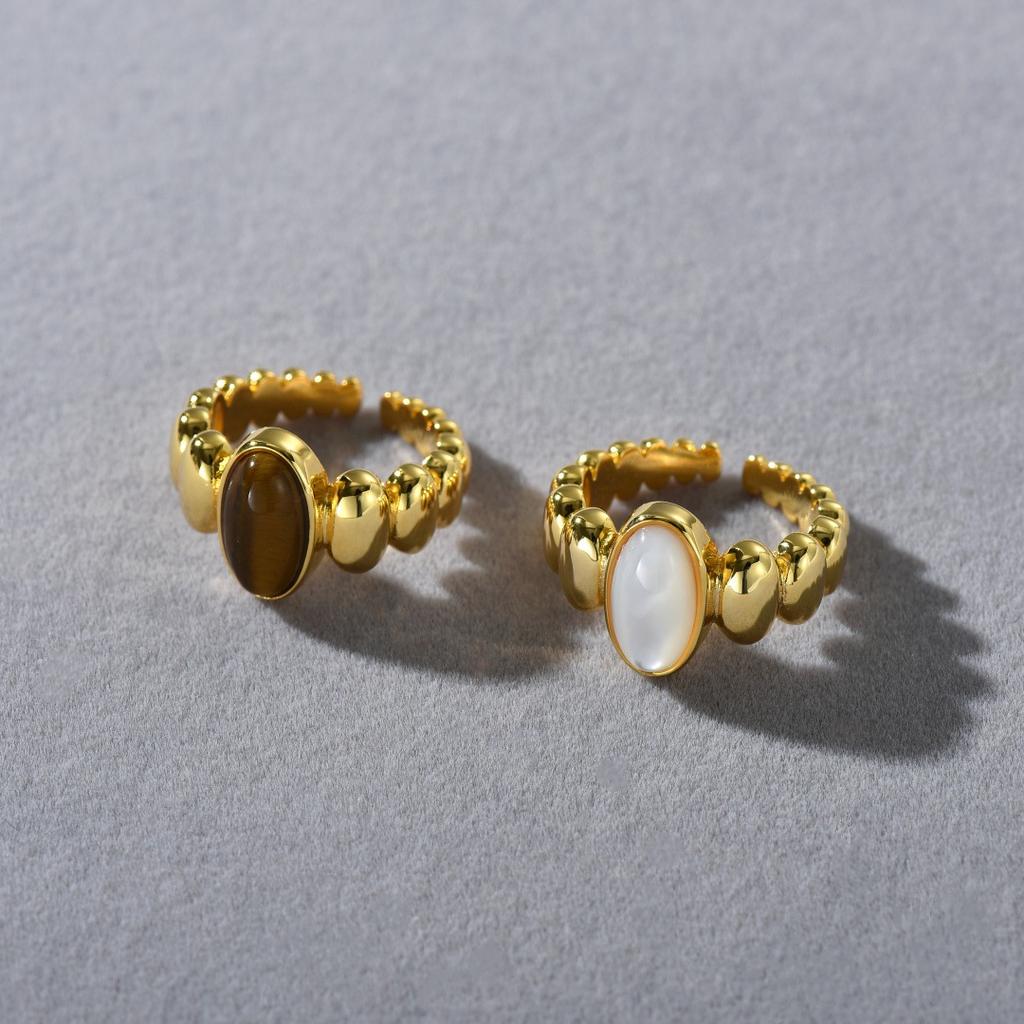 Must Enter Maillard, Tiger'S Eye Stone, White Fritillary, Open Ring, High-End Light Luxury Temperament, High-End Feeling Full Of Rings
