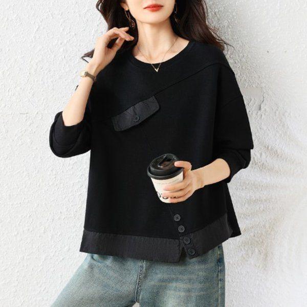 Dámská stylová mikina s nášivkami ve větších velikostech - Všestranná, zeštíhlující, ležérní volný střih