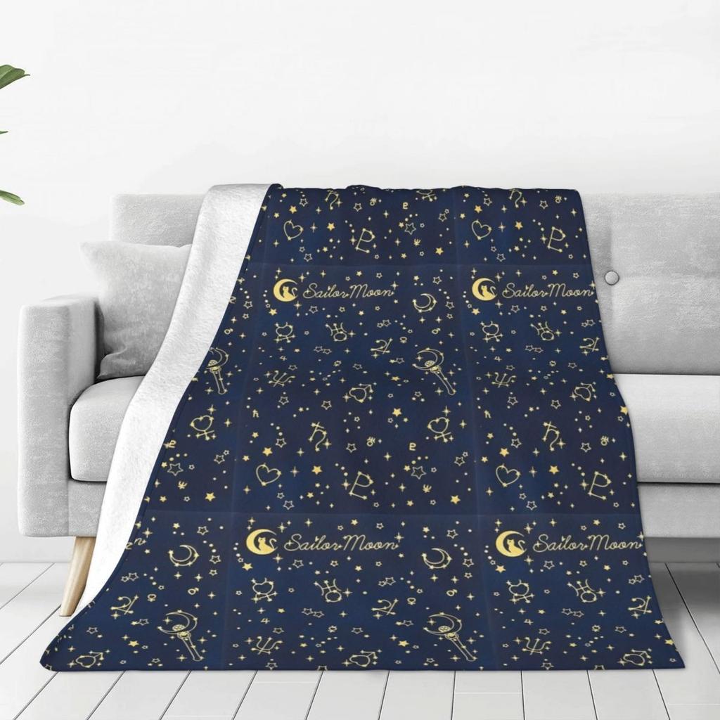 S-Sailor M-Moon Anime Kawaii Flannel Blanket Soft Warm Throw Blanket for Home Decor Airplane Travel Novelty Bedspread Sofa Bed