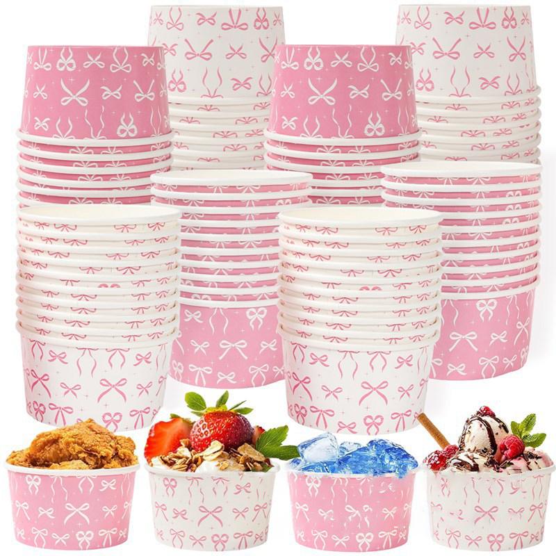 

10 шт. бумажные стаканчики-пиалы для мороженого с лентой-бантиком, одноразовые, для желе, пудинга, мусса, йогурта, контейнер для дня рождения, свадьбы, кухни 10 PCS