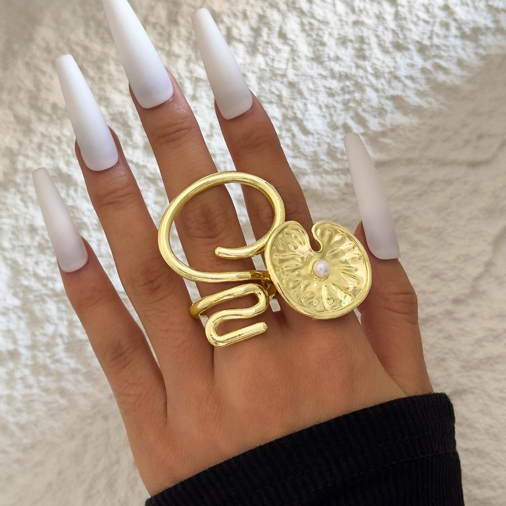 Fashionable irregular geometric openwork ring set design sense peach heart butterfly opening ring for women