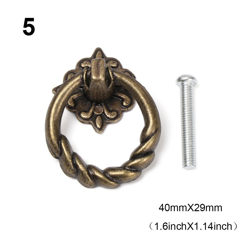 Tirador de Gabinete con Patrón de Anillo Duradero Tiradores Retro para Armario Pomos de Muebles Manijas de Bronce Agujero Único