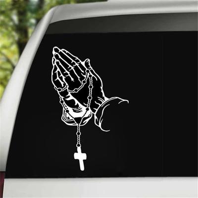 Autocollants Décalcomanies Mains en Prière avec Rosaire Religieux Chrétien Vinyle Décalcomanie Étanche Décalcomanie Décoration Auto