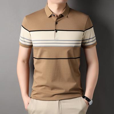 Sommer Kurzarm T-Shirt Herren Neues Casual Polo-Kragen Polo-Shirt Herren Gestreiftes Halbarm Trendy Dad Wear
